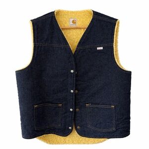 Classic vintage Carhartt sherpa-lined denim vest in excellent condition.